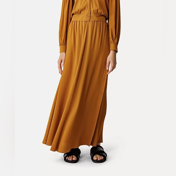 NWT Forte Forte long skirt in moroccan crêpe Silk Blend Maxi Skirt Bronze Small - Picture 1 of 10